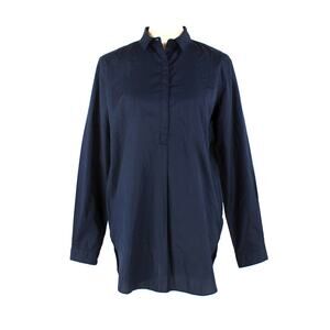AYR Deep Marine Cotton Popover Long Sleeve Tunic Top Medium NEW Collared Blouse